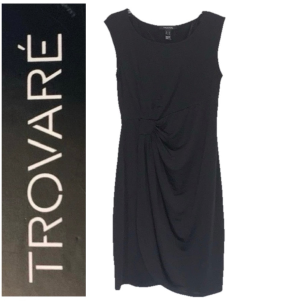 🎷 TROVARE Black Ruched Sheath Sleeveless Dress NWT M